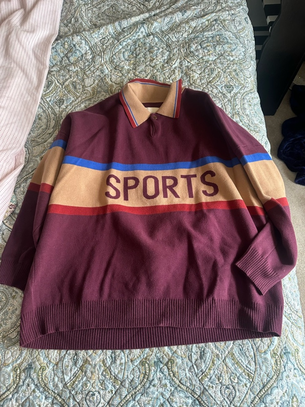 Good Alma Burgundy 'Sports' Stripe Pullover Sweater